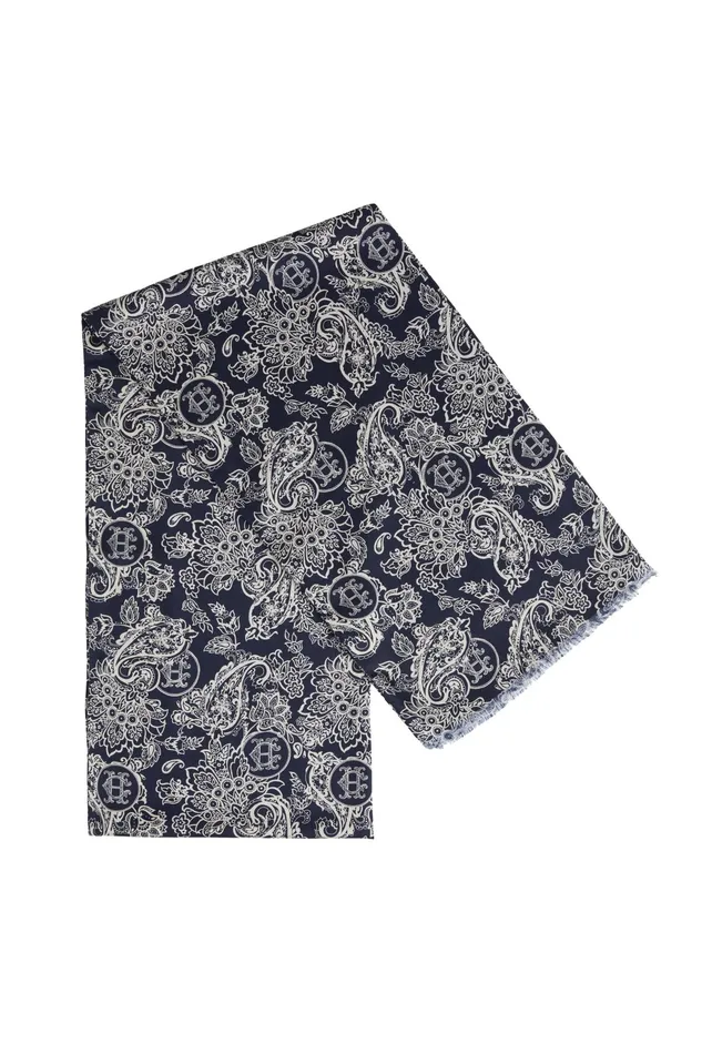 Holland Cooper S Silk Scarf Ink Navy Cream Paisley Men Scarves