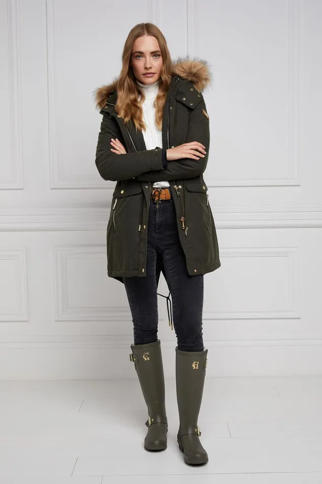 Holland Cooper Sherpa Lined Regency Wellington Matte Green Women Wellington Boots