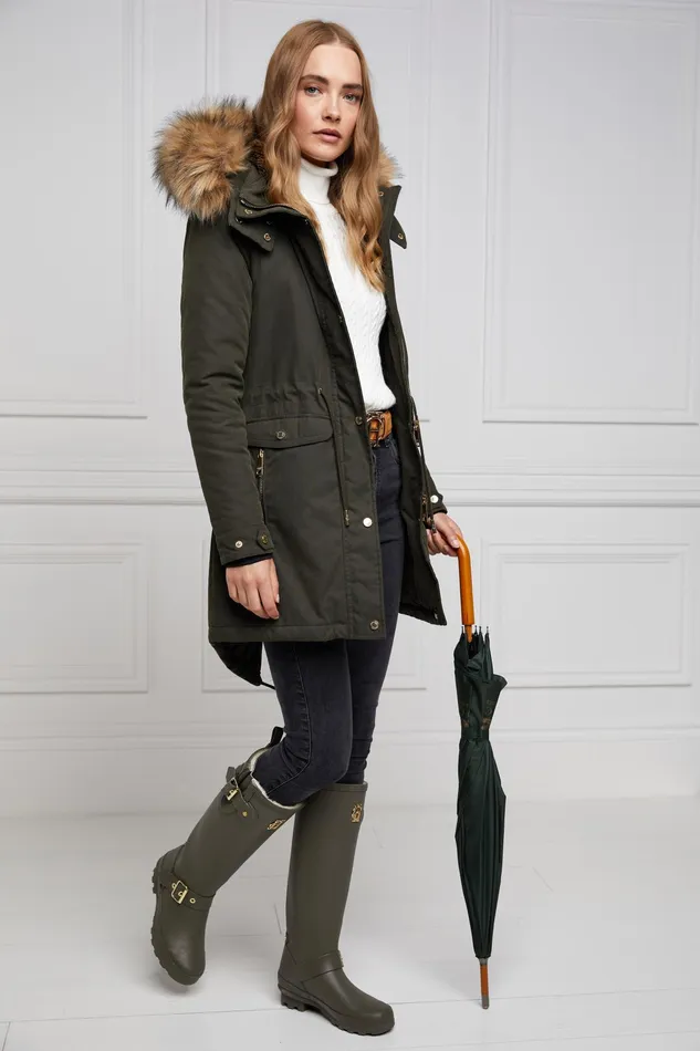 Holland Cooper Sherpa Lined Regency Wellington Matte Green Women Wellington Boots