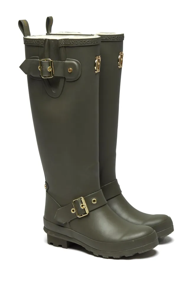 Holland Cooper Sherpa Lined Regency Wellington Matte Green Women Wellington Boots