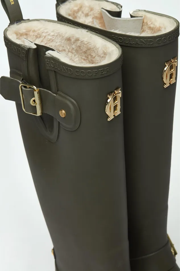 Holland Cooper Sherpa Lined Regency Wellington Matte Green Women Wellington Boots