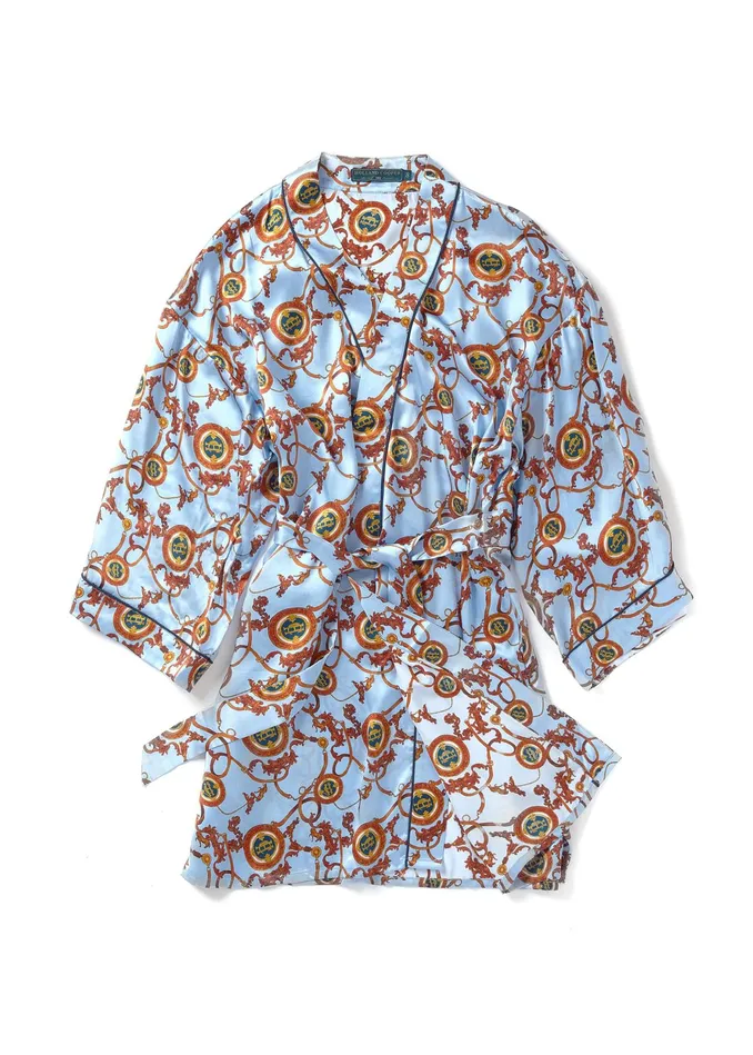 Holland Cooper Silk Dressing Gown Sky Blue Women Sleepwear