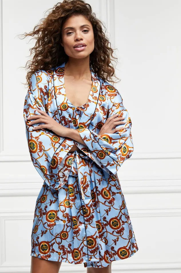 Holland Cooper Silk Dressing Gown Sky Blue Women Sleepwear Holland Cooper Silk Dressing Gown Sky Blue Women Sleepwear