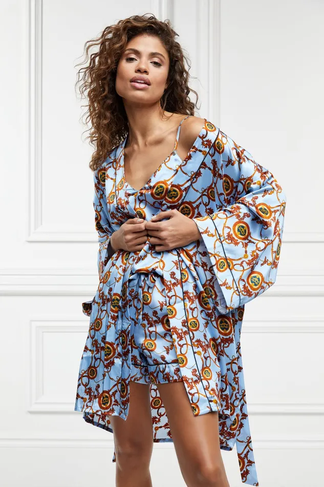 Holland Cooper Silk Dressing Gown Sky Blue Women Sleepwear Holland Cooper Silk Dressing Gown Sky Blue Women Sleepwear