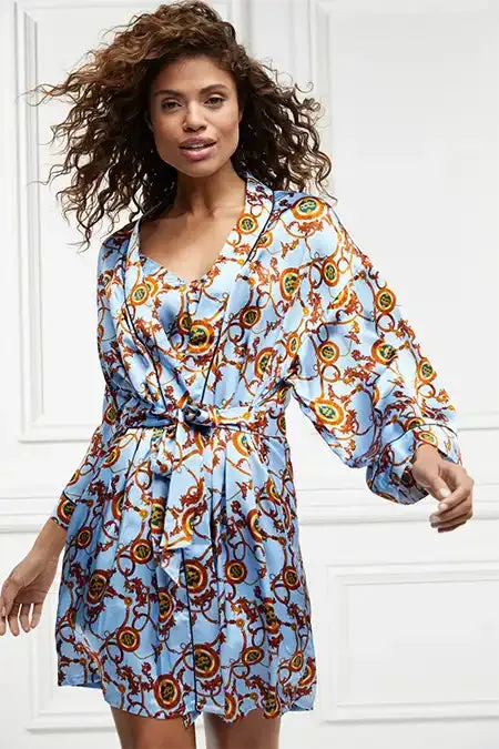 Holland Cooper Silk Dressing Gown Sky Blue Women Sleepwear Holland Cooper Silk Dressing Gown Sky Blue Women Sleepwear
