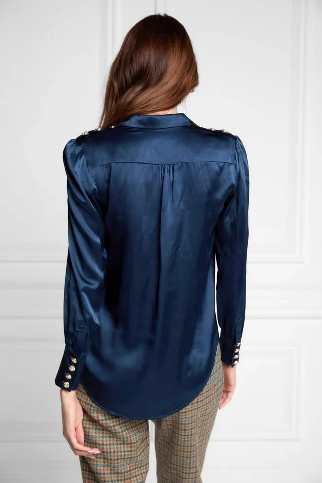 Holland Cooper Silk VNeck Blouse Petrol Blue Women Shirts and Blouses Holland Cooper Silk VNeck Blouse Petrol Blue Women Shirts and Blouses