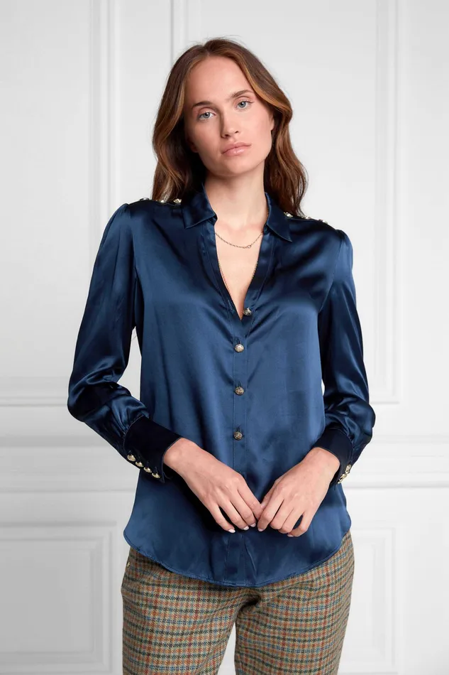 Holland Cooper Silk VNeck Blouse Petrol Blue Women Shirts and Blouses Holland Cooper Silk VNeck Blouse Petrol Blue Women Shirts and Blouses