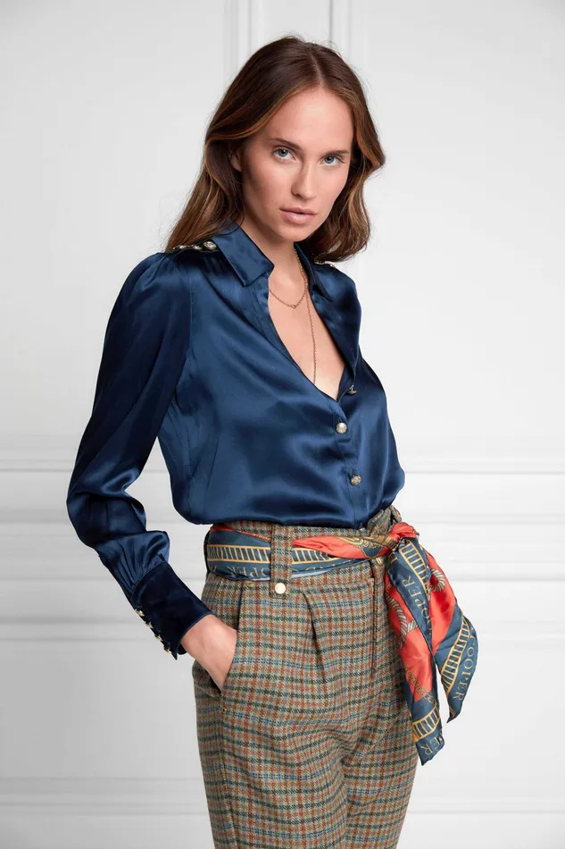 Holland Cooper Silk VNeck Blouse Petrol Blue Women Shirts and Blouses Holland Cooper Silk VNeck Blouse Petrol Blue Women Shirts and Blouses
