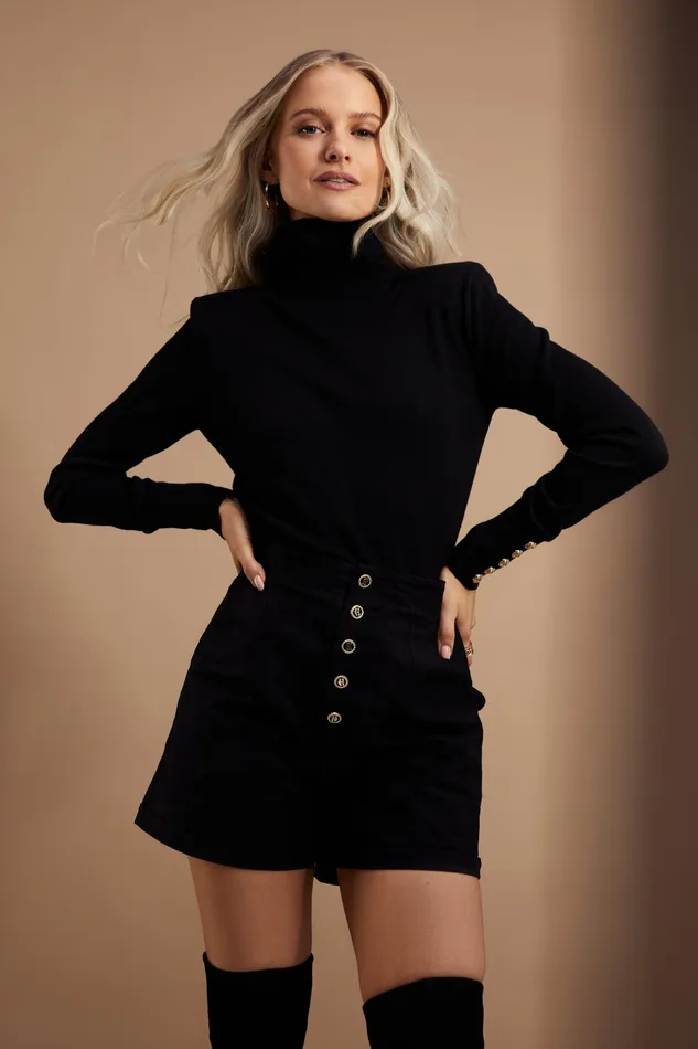 Holland Cooper Victoria Cashmere Roll Neck Black Women Knitwear