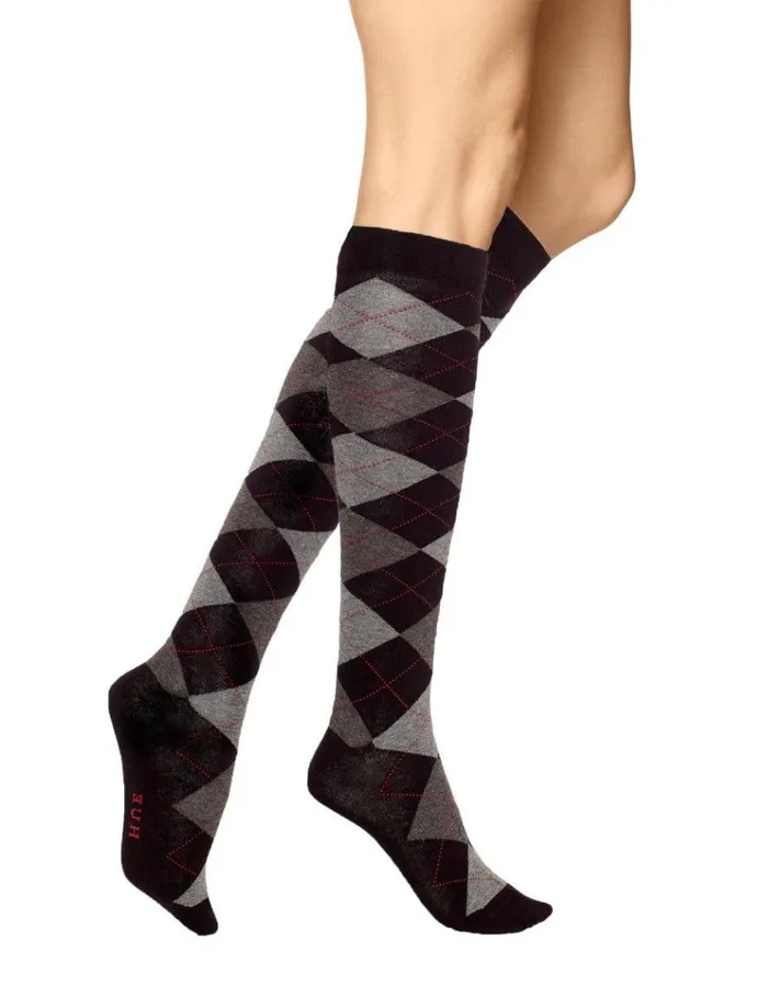 Hue Argyle Knee Sock Blackgrey Heather Women Boot Socks