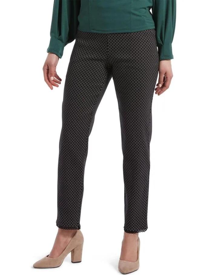 Hue Crochet Hem Jacquard Straight Leg Leggings Black Women Trousers