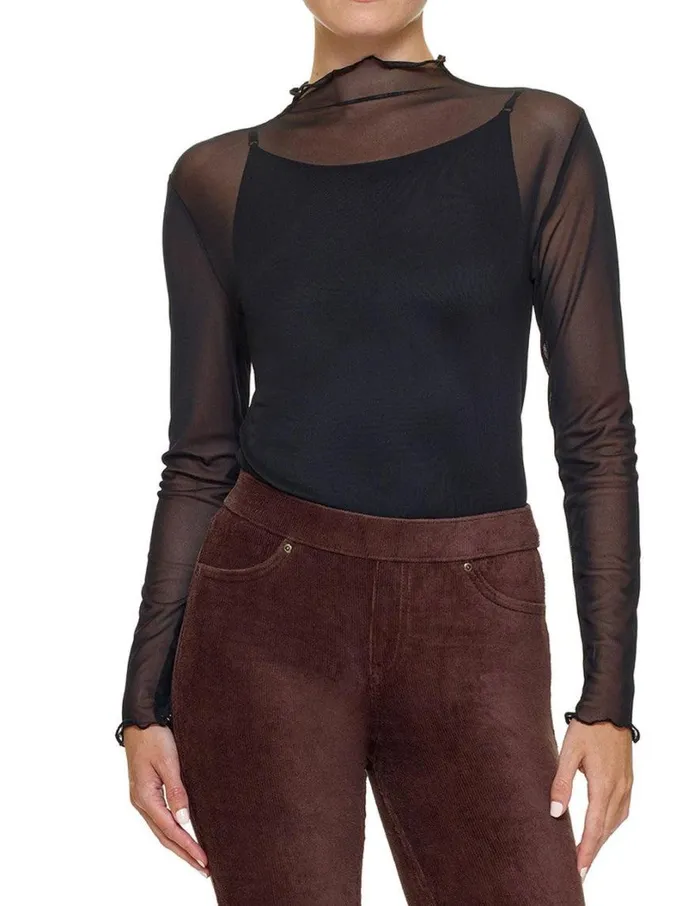 Hue Long Sleeve Mesh Top Black Women TShirts