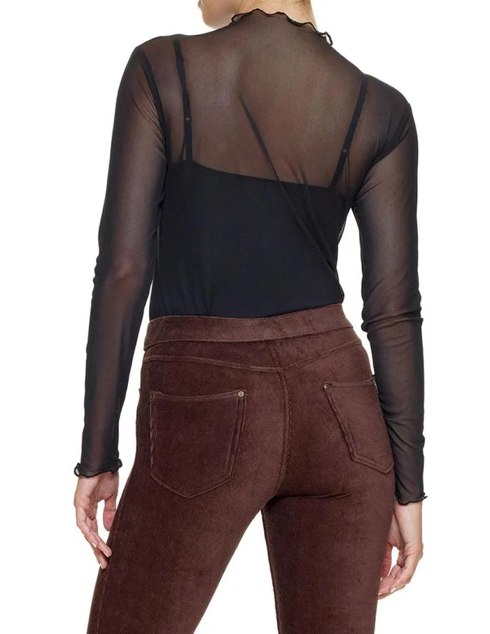 Hue Long Sleeve Mesh Top Black Women TShirts