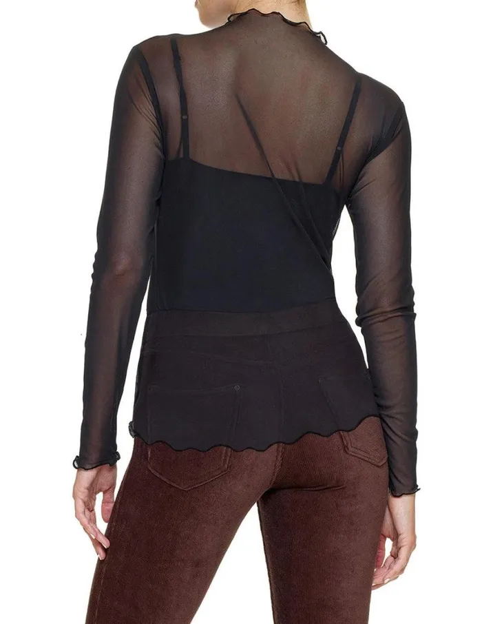 Hue Long Sleeve Mesh Top Black Women TShirts
