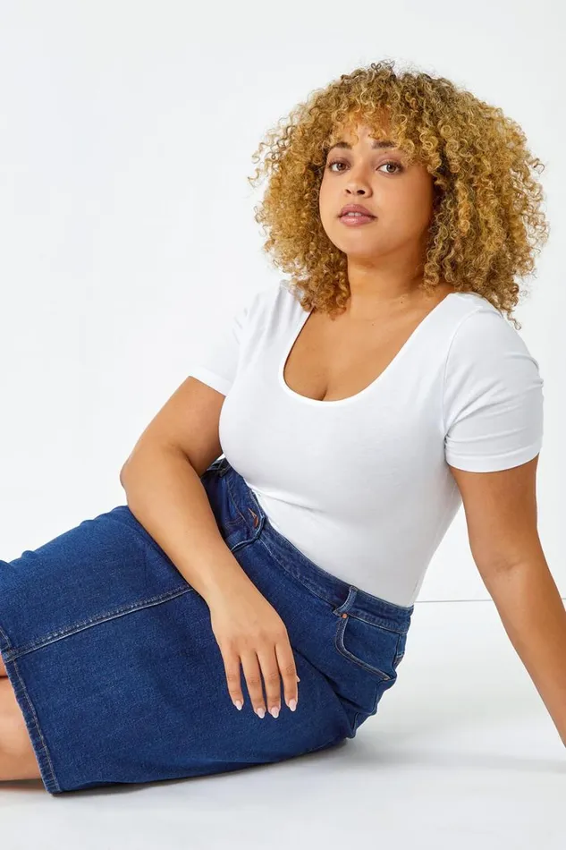 Indigo Curve Cotton Denim ALine Skirt Women Roman Skirts