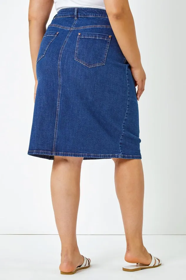 Indigo Curve Cotton Denim ALine Skirt Women Roman Skirts