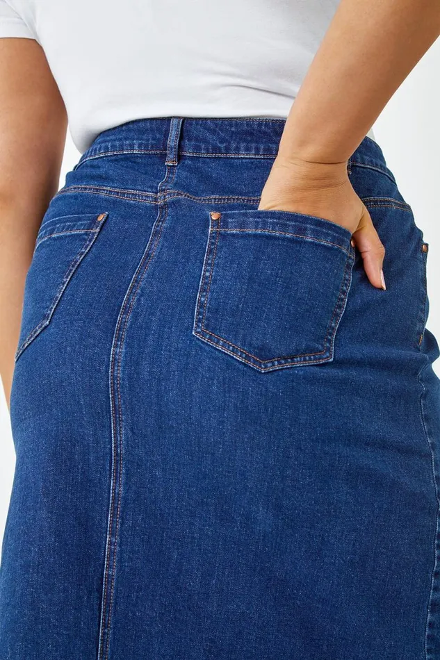 Indigo Curve Cotton Denim ALine Skirt Women Roman Skirts