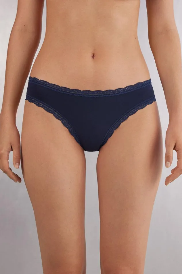 Intimissimi Bikini Panties Women Cotton And Lace Panties Blue 1467 8211 Intense Blue