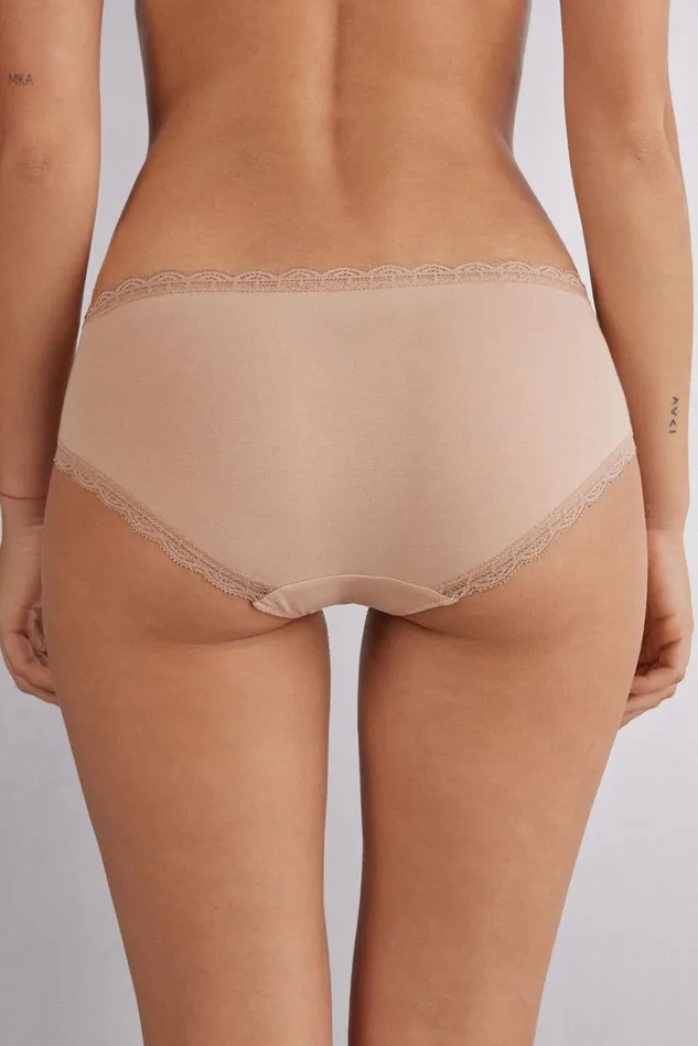Intimissimi Bikini Panties Women Lace And Cotton High Rise Panties Natural 044 8211 Honey Soft Beige