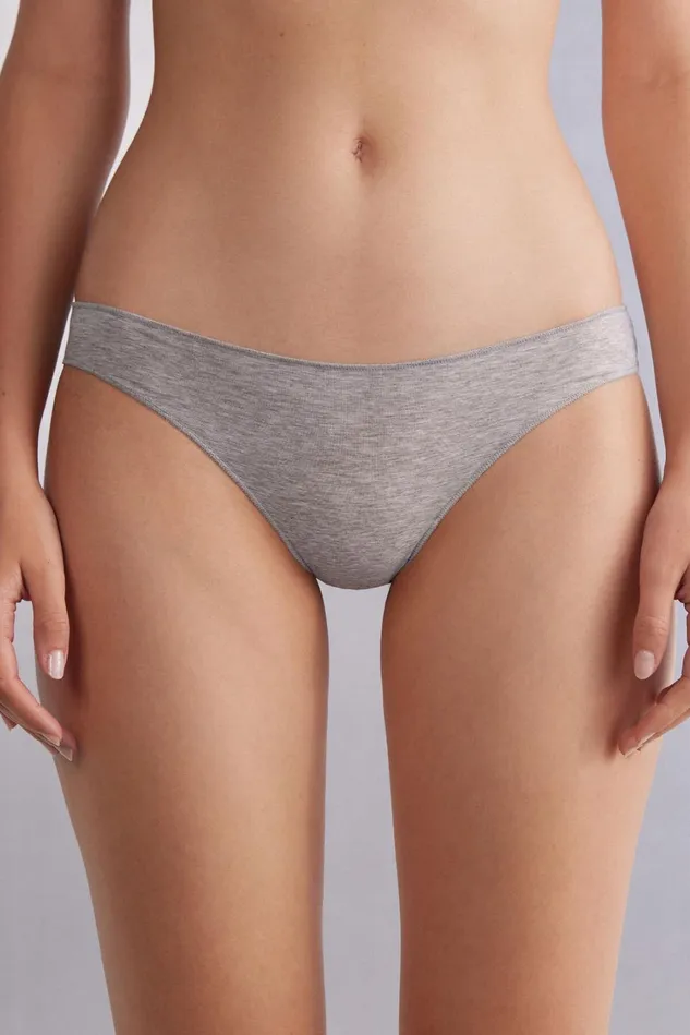 Intimissimi Bikini Panties Women Low Rise Cotton Panties Grey 031 8211 Light Heathered Grey