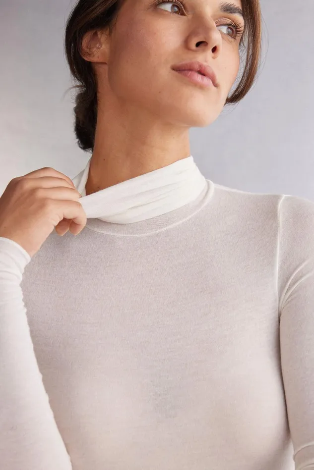 Intimissimi Bodysuits Women High Collar Bodysuit In Modal Ultralight With Cashmere Ivory 231i 8211 Vanilla
