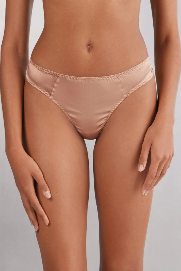 Intimissimi Brazilian Cut Women Silk Cheeky Briefs Natural 163i 8211 Satin Pink