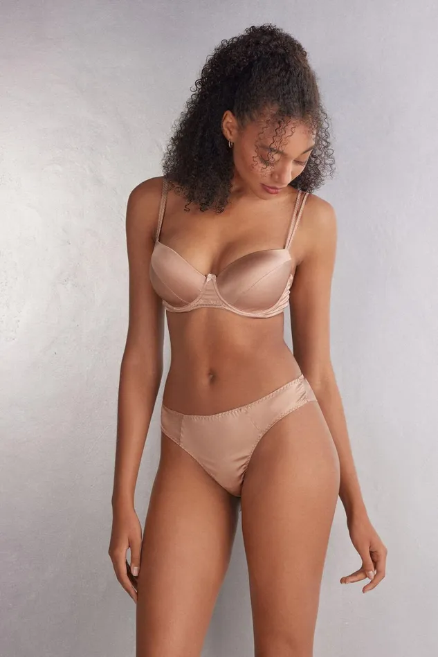 Intimissimi Brazilian Cut Women Silk Cheeky Briefs Natural 163i 8211 Satin Pink