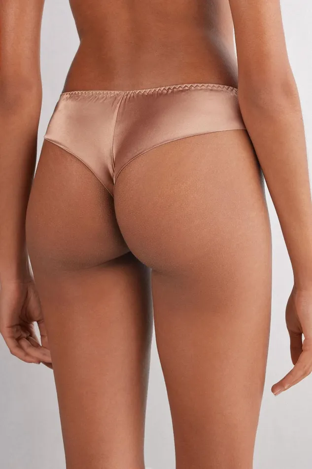 Intimissimi Brazilian Cut Women Silk Cheeky Briefs Natural 163i 8211 Satin Pink