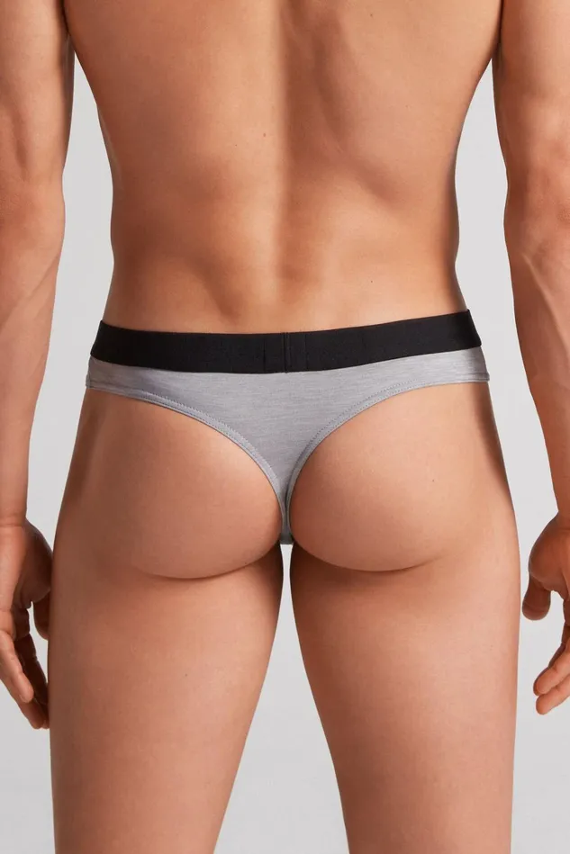 Intimissimi Briefs Men Logo Detailed Microfiber Thong Pale Grey 9958 8211 Light Grey Blend