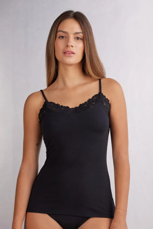 Intimissimi Camisoles Tank Tops Women Pretty Flowers Modal Top Black 019 8211 Black
