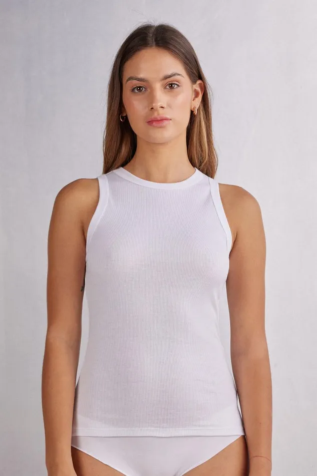 Intimissimi Camisoles Tank Tops Women Ribbed Tank Top In Superior Cotton White 001 8211 White Intimissimi Camisoles Tank Tops Women Ribbed Tank Top In Superior Cotton White 001 8211 White
