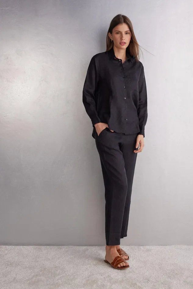Intimissimi Leggings Pants Women Linen Cloth Pants Black 019 8211 Black