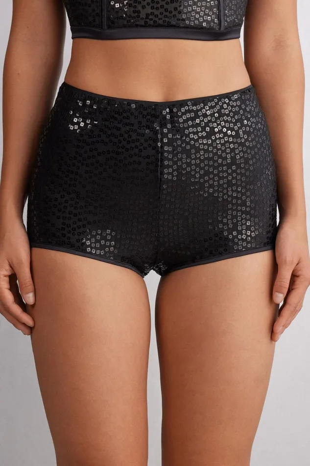 Intimissimi Leggings Pants Women See The Magic Sequin Hot Pants Black 019 8211 Black