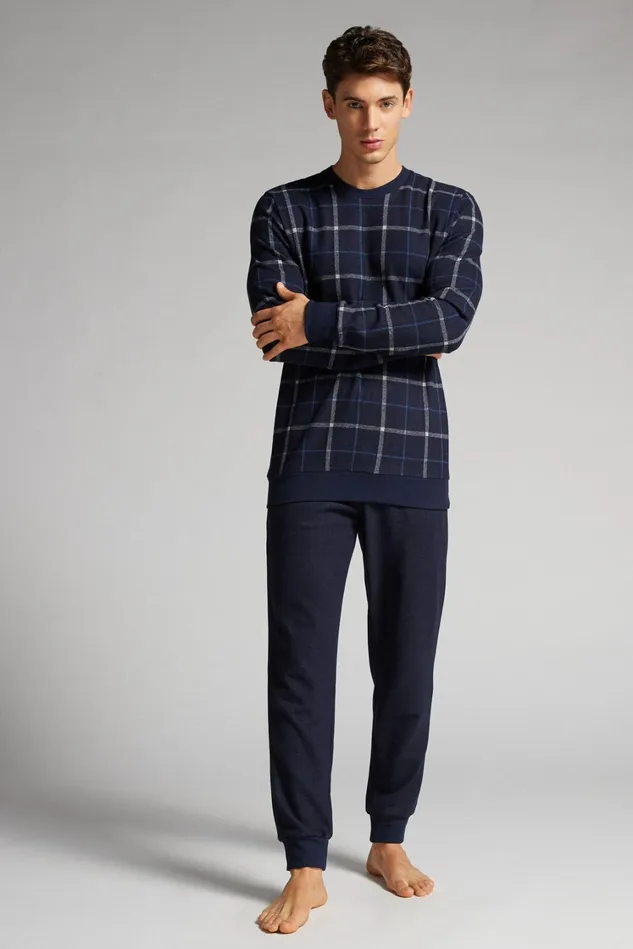 Intimissimi Long Pajamas Men Full Length Pajamas With Blue Check Top Blue 406j 8211 Check Bludenim