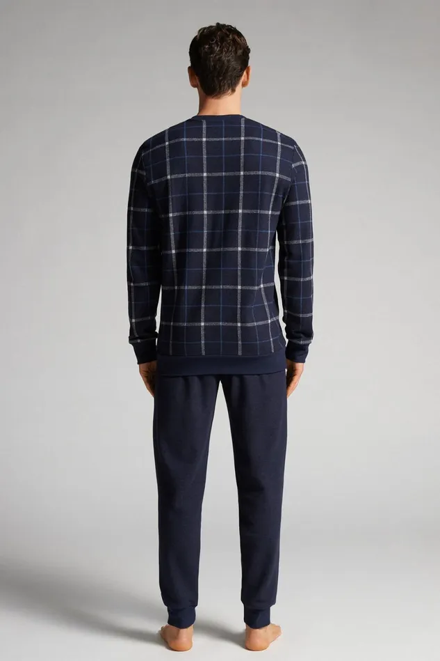 Intimissimi Long Pajamas Men Full Length Pajamas With Blue Check Top Blue 406j 8211 Check Bludenim