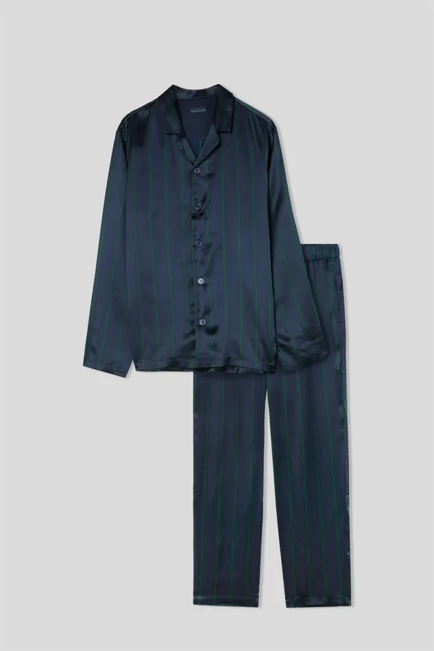 Intimissimi Long Pajamas Men Striped Silk Full Length Pajamas Dark Grey 356j 8211 Riga Blu Notteverde