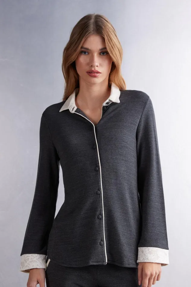 Intimissimi Long Pajamas Women Baby Its Cold Outside Modal And Wool Button Up Shirt Grey 461j 8211 Charcoal Grey Blend Intimissimi Long Pajamas Women Baby Its Cold Outside Modal And Wool Button Up Shirt Grey 461j 8211 Charcoal Grey Blend