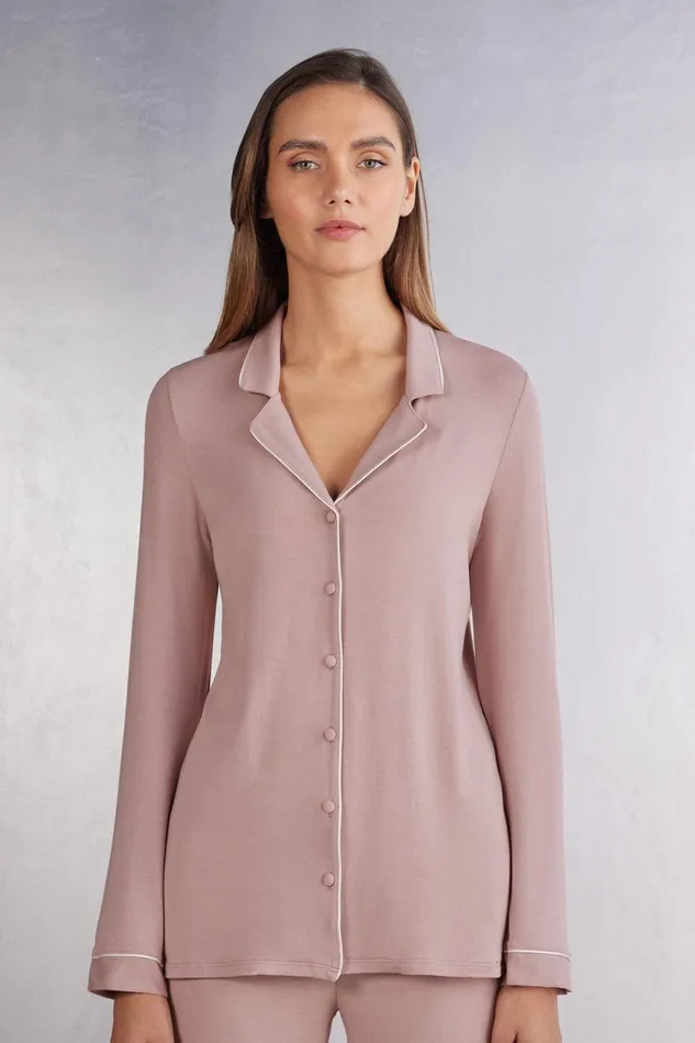 Intimissimi Long Pajamas Women LongSleeve Micromodal Pajama Top 011i 8211 Elegant Pink