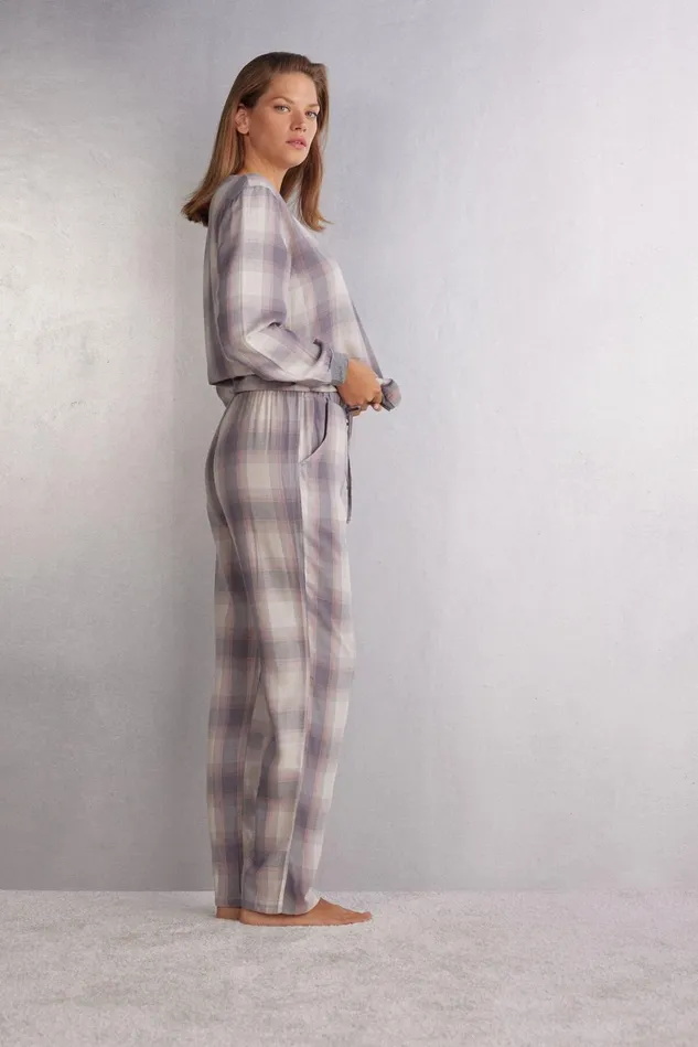 Intimissimi Long Pajamas Women Luxury Comfort Cloth Pants Grey 779j 8211 Tartan Grey
