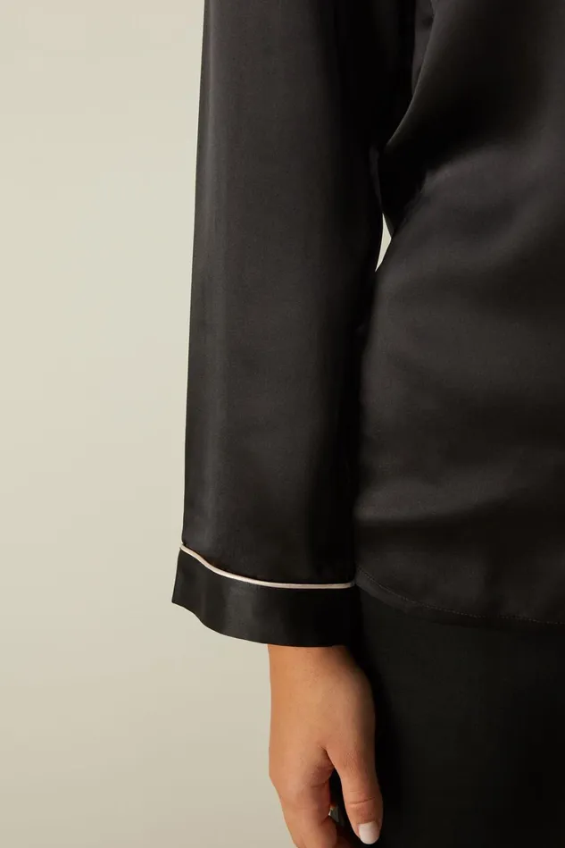 Intimissimi Long Pajamas Women MannishCut Jacket In Silk Satin Black 019 8211 Black