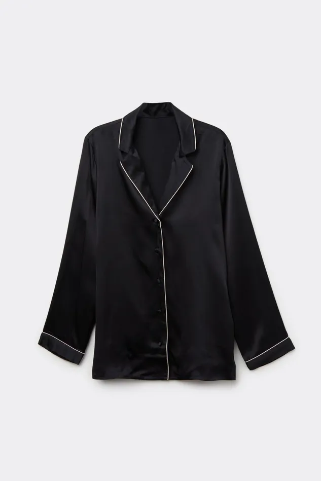 Intimissimi Long Pajamas Women MannishCut Jacket In Silk Satin Black 019 8211 Black