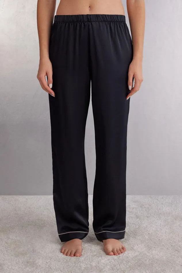 Intimissimi Long Pajamas Women Silk Satin Pajama Pants Black 019 8211 Black