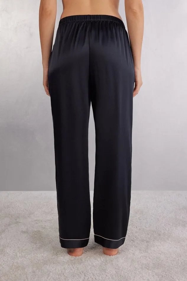 Intimissimi Long Pajamas Women Silk Satin Pajama Pants Black 019 8211 Black