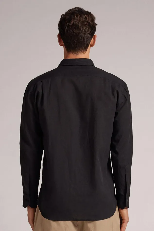 Intimissimi Long Sleeve Tops Men Linen And Cotton Shirt Black 019 8211 Black