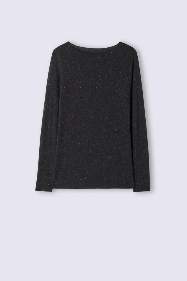 Intimissimi Long Sleeve Tops Women Crewneck Top In Modal Light With Cashmere Lam Black 5079 8211 Black Lameacute