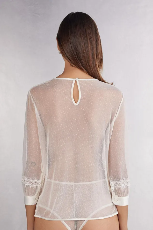 Intimissimi Long Sleeve Tops Women Her Beauty Lace And Tulle Long Sleeve Top Ivory 2127 8211 Talc White