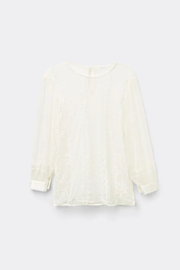 Intimissimi Long Sleeve Tops Women Her Beauty Lace And Tulle Long Sleeve Top Ivory 2127 8211 Talc White