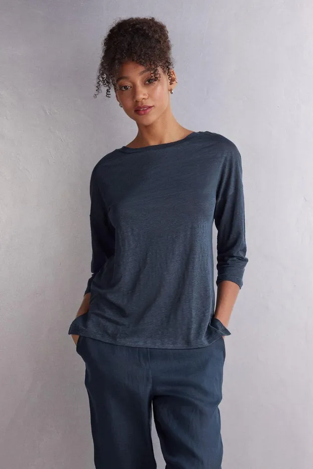 Intimissimi Long Sleeve Tops Women Linen Bateau Neck Top Blue 243j 8211 Sailor Blue