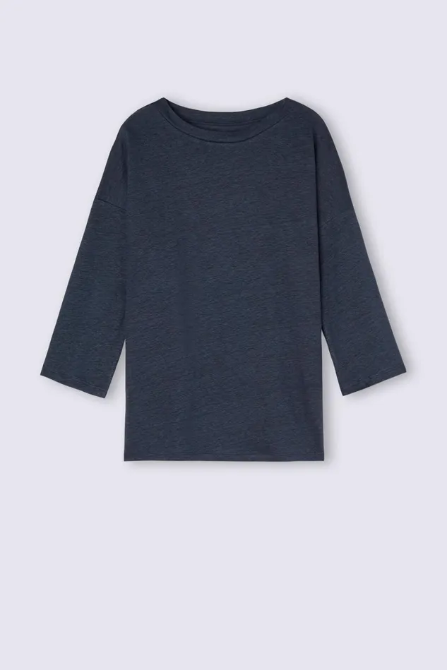 Intimissimi Long Sleeve Tops Women Linen Bateau Neck Top Blue 243j 8211 Sailor Blue