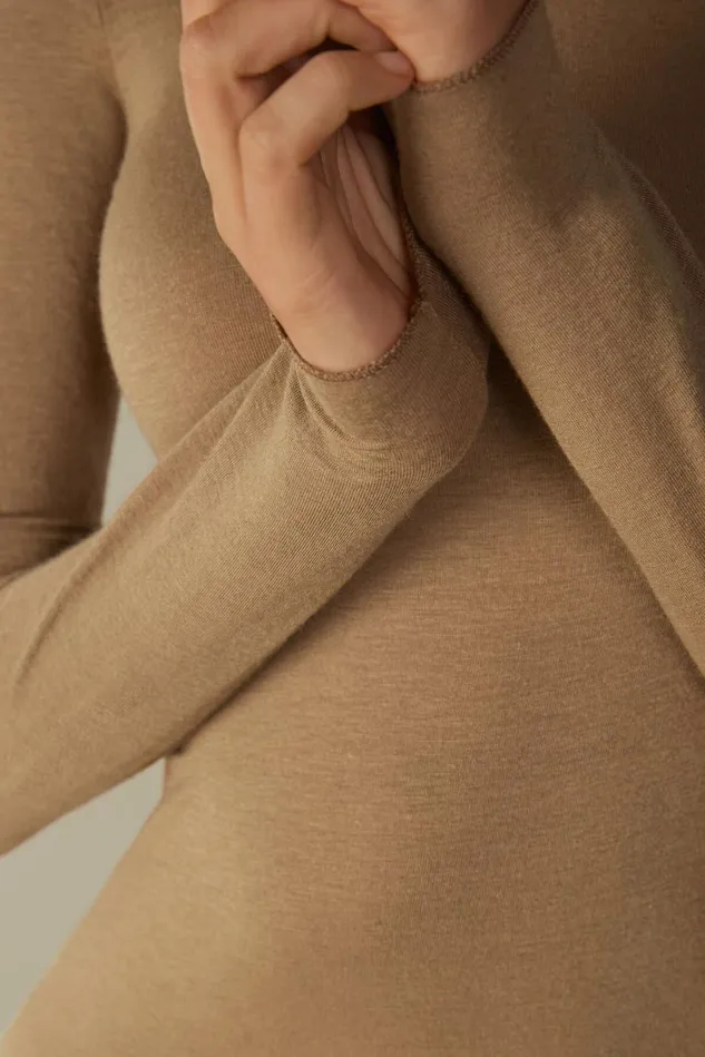 Intimissimi Long Sleeve Tops Women Modal Cashmere Ultralight HighNeck Top Brown 233i 8211 Toffee Brown